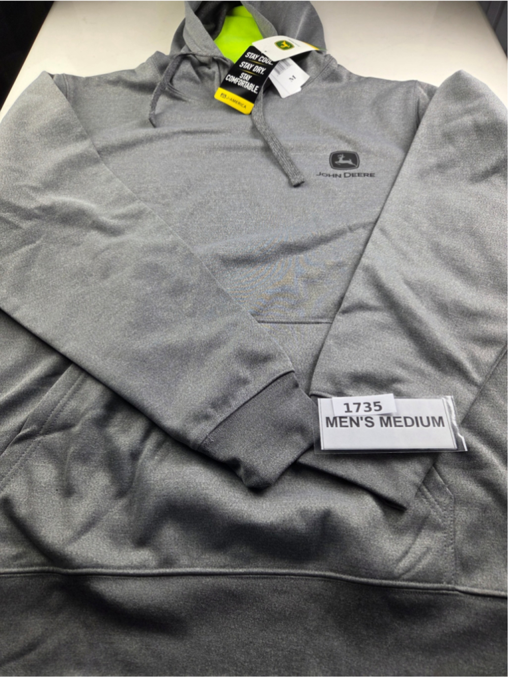 Men's John Deere HivVis Hoodie Sweatshirt Medium New Grey Neon Yellow NWT #1353